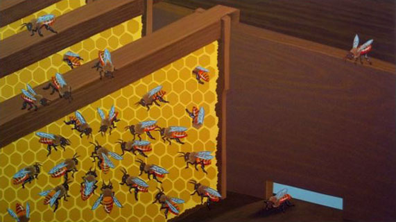Scout gathering other bees around