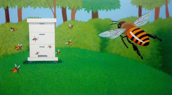 Bee flying back to hive